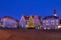 TALLINN, ESTONIA - JANUARY 12, 2018: Night picturesque view of the Christmas tree on the famous Raekoja plats Town Hall Square Royalty Free Stock Photo