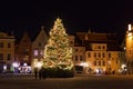 TALLINN, ESTONIA - JANUARY 12, 2018: Night view of the Christmas tree on the famous Raekoja plats Town Hall Square in the Royalty Free Stock Photo