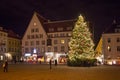 TALLINN, ESTONIA - JANUARY 12, 2018: Night view of the Christmas tree on the famous Raekoja plats Town Hall Square in the Royalty Free Stock Photo