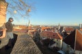 Tallinn, Estonia: January 9, 2020 - Old Town of european city Tallinn, Estonia capital. Cityscape view. Medieval