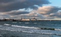 Tallinn, Estonia - January 4, 2020: View of the port of Tallinn from the boardwalk along Pirita Street. Ferries docked Royalty Free Stock Photo