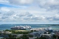 TALLINN, ESTONIA - JULY 22, 2015: Ferryboat terminal of Port of Tallinn and big cruise ships, a view from observation deck at the Royalty Free Stock Photo