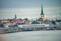 Tallinn, Estonia - July 3, 2017: Tallinn skyline on a cloudy summer day from the city port Royalty Free Stock Photo