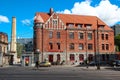 TALLINN, ESTONIA - Jun 21 2014: An old brick building of red brick with tiled roof in the centre of the city of Tallinn., Estonia