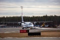 Tallinn, Estonia - March 23, 2021: finnair plane ATR 72-500 OH-ATE takes off from Airport of Tallinn