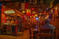 Tallinn, Estonia 02 may 2017. Night bar Texas Honky Tonk Cantina , view of tables with visitors