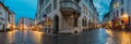 Tallinn, Estonia. Night Evening Panorama Panoramic View Of Old Vana turg And Suur-Karja Street In Tallinn