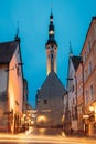 Tallinn, Estonia. Night Evening View Of Old Town Hall. Famous Landmark. Destination Scenic. UNESCO