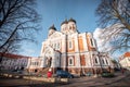 TALLINN, ESTONIA - November 02, 2019: Alexander Nevsky Cathedral view in the street of Tallinn old town