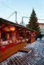 Counters at the Christmas market at Old Town Square in Tallinn