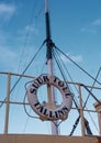 Tallinn, Estonia - November 18, 2018: Lifebuoy on the icebreaker Suur Toll. The icebreaker steamer is part of the