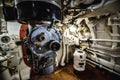 TALLINN, ESTONIA - November 02, 2019: Old russian periscope inside submarine named Lembit, built in 1936. It is located in