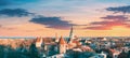 Tallinn, Estonia. Panoramic View Of Part Of Tallinn City Wall With Towers, At Top Of Photo There Is Tower Of Church Of Royalty Free Stock Photo