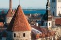 Tallinn, Estonia. Part Of Tallinn City Wall. Nun`s Tower Nunnatorn, Sauna Tower Saunatorn, Golden Leg Tower Kuldjala Royalty Free Stock Photo