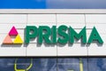 Tallinn, Estonia 08.07,2020 Prisma supermarket, outside logo. Famous family market in scandinavia. Finnish chain of home