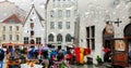 Tallinn Estonia rainy street people walking umbrellas travel to Europe tourist autumn street cafe town square coffee table old t