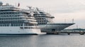 Cruise ships MV Viking Sky and MV Viking Sea of the Viking Ocean Cruises Fleet docked Royalty Free Stock Photo