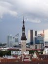 TALLINN, ESTONIA- SEPTEMBER 9, 2015: Old houses on the Old city streets and the new modern area on a background. Tallinn, Estonia Royalty Free Stock Photo