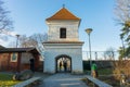 Tallinn, Estonia - 01.05.20: Tower and entrance gate to the territory of the Catholic monastery of the Order of St. Brigitte