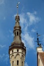 TALLINN, ESTONIA - The Town Hall building with weather vane Old Thomas. Old Thomas Vana Toomas is one of the symbols and guardia Royalty Free Stock Photo