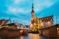 Tallinn, Estonia. Traditional Christmas Market On Town Hall Square - Raekoja Plats. Christmas Tree And Trading Houses. Royalty Free Stock Photo