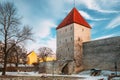 Tallinn, Estonia. Traditional Old Architecture In Old Town. Former Prison Tower Neitsitorn In Winter Day. Famous Royalty Free Stock Photo