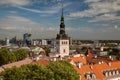 TALLINN, ESTONIA - View from the Bell tower of Dome Church / St. Mary`s Cathedral, Toompea hill at The Old Town and Modern Tallinn