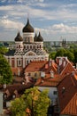 TALLINN, ESTONIA - View from the Bell tower of Dome Church / St. Mary`s Cathedral, Toompea hill at The Old Town and Russian Orthod