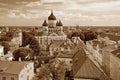 Tallinn, Estonia - View from the Bell tower of Dome Church / St. Mary`s Cathedral, Toompea hill at The Old Town and Russian Orthod Royalty Free Stock Photo