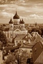 Tallinn, Estonia - View from the Bell tower of Dome Church / St. Mary`s Cathedral, Toompea hill at The Old Town and Russian Orthod Royalty Free Stock Photo