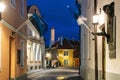 Tallinn, Estonia. View Of Toom-Kooli Street With Old Ancient Houses In Evening Night Lights. Beautiful Old Narrow