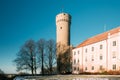 Tallinn, Estonia. View Of Upper Town Castle Corner Tower Tall Hermann Royalty Free Stock Photo