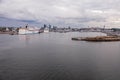 Tallinn, Harju County, Estonia, 02 July 2020 Panorama of the city, Viking Line port and Tallink ferry