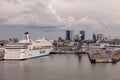 Tallinn, Harju County, Estonia, 02 July 2020 Panorama of the city, Viking Line port and Tallink ferry