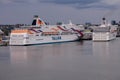 Tallinn, Harju County, Estonia, 02 July 2020 Panorama of the city, Viking Line port and Tallink ferry