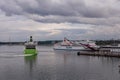 Tallinn, Harju County, Estonia, 02 July 2020 Panorama of the city, Viking Line port and Tallink ferry