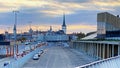 Tallinn old town panorama view from Baltic Port New promenade Capital city Estonia car traffic  dundet sky and cafedral ruffles Royalty Free Stock Photo