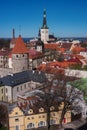 Tallinn Old Town on Toompea Hill, Estonia, panoramic view with traditional red tile roofs, medieval churches and walls Royalty Free Stock Photo