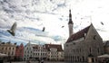 Tallinn old town view in Town Hall Square Raekoja Plats.