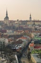 Tallinn old town winter panoramic view with fortress towers and walls, tiles roof and cathedrals spire. Estonia Royalty Free Stock Photo