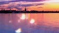 Tallinn panorama City Old Town seascape Sunset Night sky moon and stars in Harbor  horizon blue lilac water light reflection twil Royalty Free Stock Photo