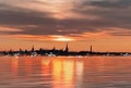 Tallinn panorama pink  sky on horizon  Old town ,Sea gold sunset sunlight night sky moon light skyline evening light ref Royalty Free Stock Photo