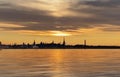 Tallinn panorama pink  sky on horizon  Old town ,Sea gold sunset sunlight night sky moon light skyline evening light ref Royalty Free Stock Photo