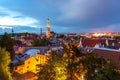 Tallinn skyline with St. Olav`s Church Oleviste kirik at sunset, Estonia Royalty Free Stock Photo