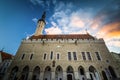 The Tallinn Town Hall at sunset, in the Old Town, Tallinn, Estonia.