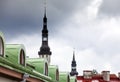 Tallinn. View of roofs and spikes, small depth of sharpness