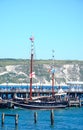 Tallship along pier, Swanage.