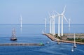 Tallship And Wind Farm Royalty Free Stock Photo