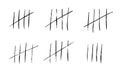 Tally marks count or prison wall sticks lines counter. Vector hash marks icons of jail or desert island lost day tally numbers cou Royalty Free Stock Photo