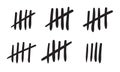 Tally marks count or prison wall sticks lines counter. Vector hash marks icons of jail or desert island lost day tally numbers cou Royalty Free Stock Photo